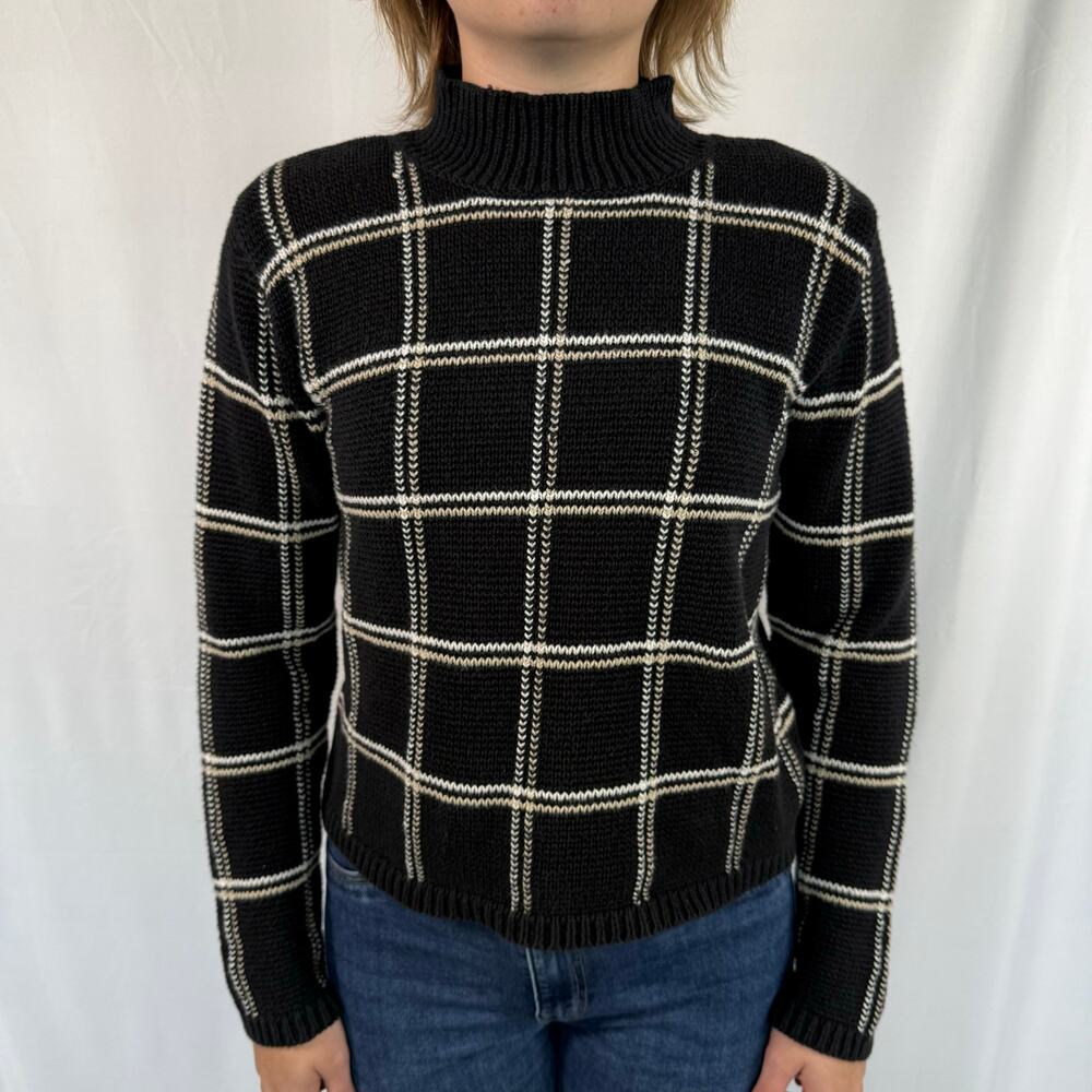 Vintage Christopher & Banks Black Mock Neck Check Sweater Size Small